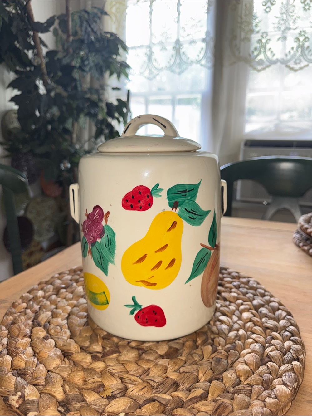 Vintage McCoy Pottery Hand Painted Fruit Cookie Jar Canister USA - Cream Ceramic